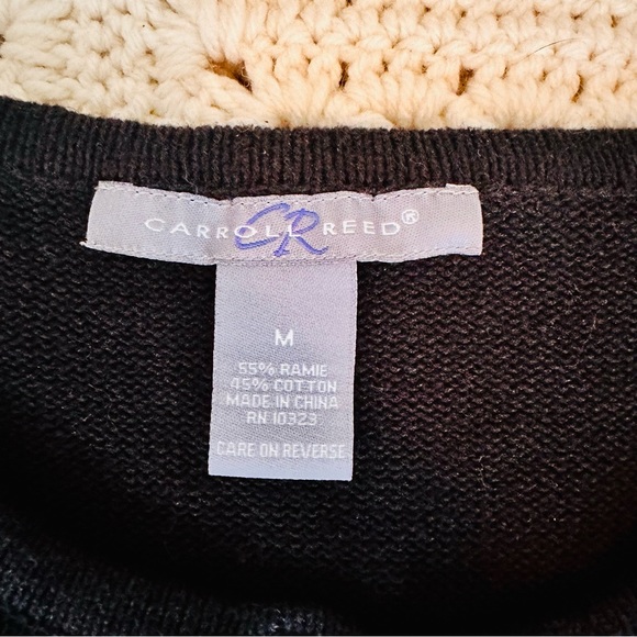 Vintage Carroll Reed Black Cardigan Angels Holiday Size Medium Cotton - Picture 2 of 10